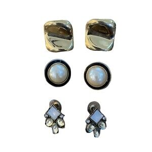 Vintage Costume Jewelry Earring Lot Goldtone 3 Pair Pierced Large Faux Pearl
